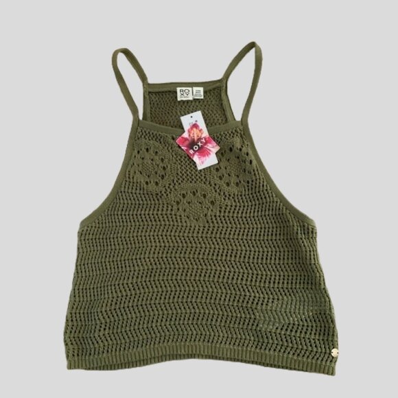 Roxy Olive Green Crochet Tank Top NWT - Picture 1 of 6